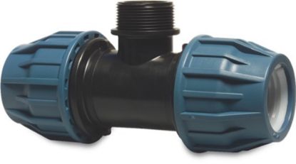 Afbeeldingen van JASON T-stuk 90° PP zwart/blauw 40X1"X40MM knel/buitendraad/knel 16bar DVGW/KIWA/WRAS/SVGW