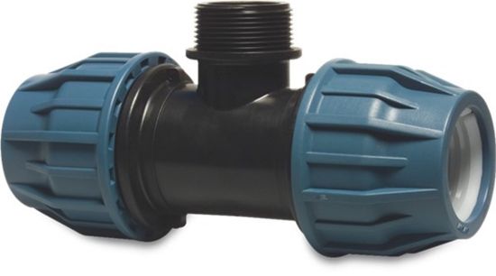 Afbeeldingen van JASON T-stuk 90° PP zwart/blauw 40X1.½"X40MM knel/buitendraad/knel 16bar DVGW/KIWA/WRAS/SVGW