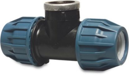 Afbeeldingen van JASON T-stuk 90° PP zwart/blauw 40X1.¼"X40MM knel/binnendraad/knel 16bar DVGW/KIWA/WRAS/SVGW