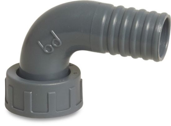 Afbeeldingen van Knie 90° PP grijs 1"X25MM wartel binnendraad/slangtule 6bar