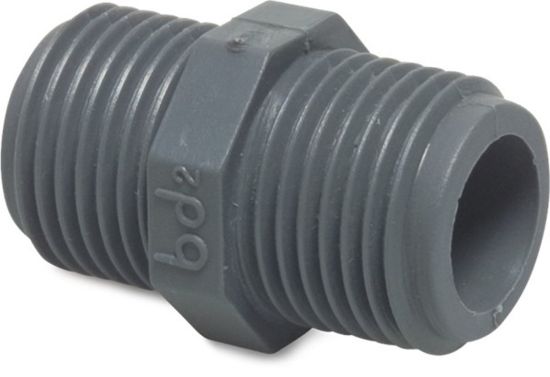 Afbeeldingen van Nippel PP grijs 1" buitendraad 10bar