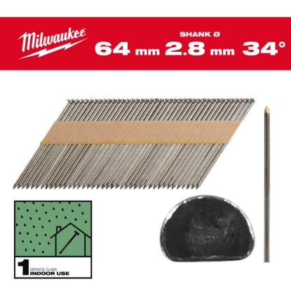 Afbeeldingen van MILWAUKEE Draadnagels D-kop 34° 64MM SC1 2200x