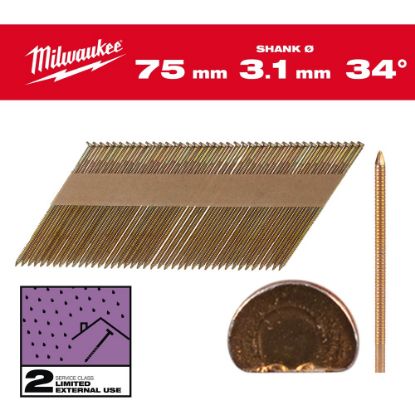 Afbeeldingen van MILWAUKEE Draadnagels gegalvaniseerd D-kop 34° 75X3,1MM SC2 2200x