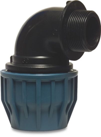 Afbeeldingen van JASON Knie 90° PP zwart/blauw 20MMX½" knel/buitendraad 16bar DVGW/KIWA/WRAS/SVGW