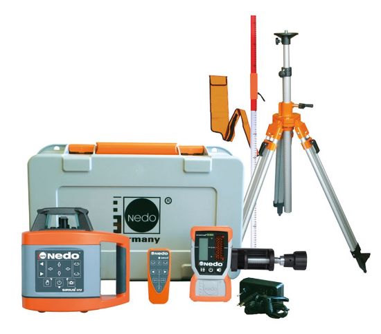 Afbeeldingen van NEDO Rotatielaser SIRIUS 1 HV set 1 inclusief laserontvanger ACCEPTOR 2 digital, Heavy-Duty baaklem, aluminium statief (bereik 0,80 m tot 2,76 m), flexilat, universele adapter en hoes laser-klasse 3R 471941
