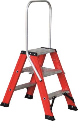 Afbeeldingen van KELFORT Dubbele trap MAGNUS met beugel aluminium/rood 0,75M