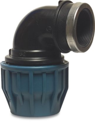 Afbeeldingen van JASON Knie 90° PP zwart/blauw 110MMX4" knel/binnendraad 16bar DVGW/KIWA/WRAS/SVGW