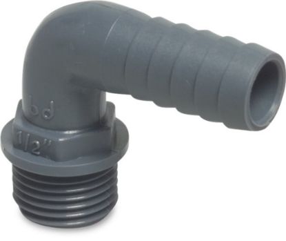 Afbeeldingen van Knie 90° PP grijs ⅜"X12MM buitendraad/slangtule 6bar