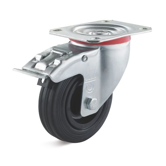 Afbeeldingen van Zwenkwiel massief met rem rubber 70KG 100MM