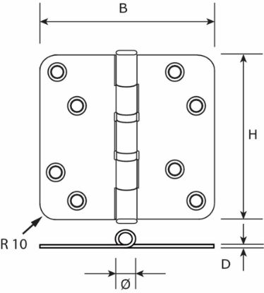 Afbeeldingen van DX Kogellagerscharnier ronde hoeken + pen RVS geborsteld