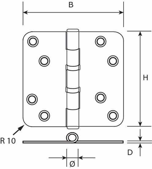 Afbeeldingen van DX Kogellagerscharnier ronde hoeken + pen RVS geborsteld