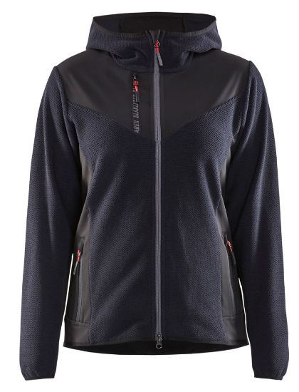 Afbeeldingen van BLÅKLÄDER Gebreid jack dames met softshell 5941 donker marineblauw/zwart XS