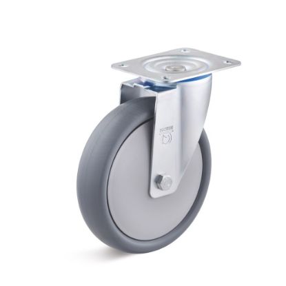 Afbeeldingen van TORWEGGE Zwenkwiel thermoplastic rubber grijs met plaat 100X30MM h=125MM 90kg