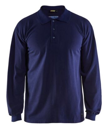 Afbeeldingen van BLÅKLÄDER Polo piqué vlamvertragend met lange mouwen 3374 marineblauw 2XL