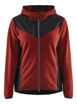 Afbeeldingen van BLÅKLÄDER Gebreid jack dames met softshell 5941 gebrand rood/zwart 2XL