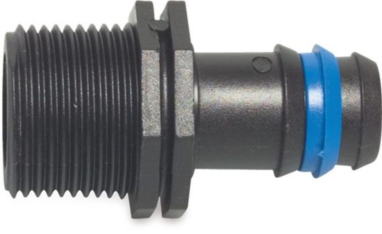 Afbeeldingen van Slangtule PP trekvast zwart ¾"X16MM buitendraad/barbed 4bar