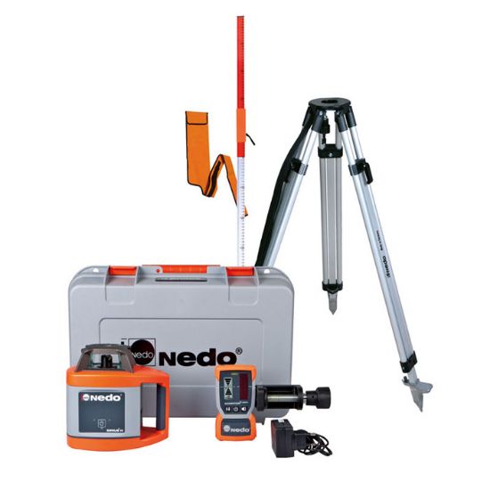 Afbeeldingen van NEDO Rotatielaser SIRIUS 1 H set inclusief laserontvanger ACCEPTOR 2 digital, met met Heavy-Duty baaklem, aluminium statief (bereik 0,99 m tot 1,68 m), flexilat, universele adapter en hoes laser-klasse 2 471931-632