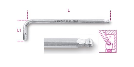 Afbeeldingen van BETA Haakse stiftsleutel kogelkop RVS 96BPINOX 8MM