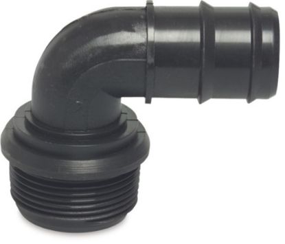 Afbeeldingen van Knie 90° PP zwart ¾"X25MM buitendraad/barbed 4bar