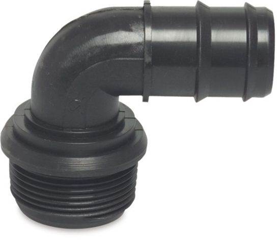 Afbeeldingen van Knie 90° PP zwart 1.¼"X32MM buitendraad/barbed 4bar
