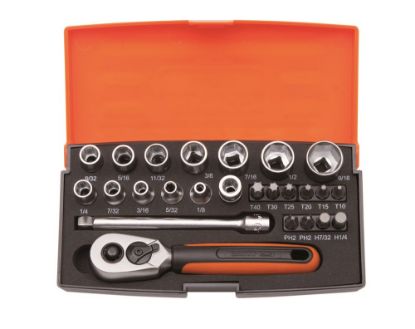 Afbeeldingen van BAHCO Bit- & doppenset ¼" ⅛"-9/16" DIN3120 25-delig