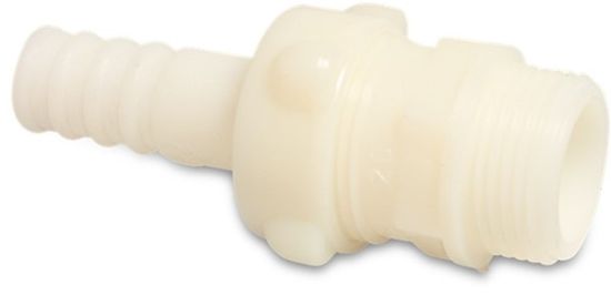 Afbeeldingen van Koppeling PA (nylon) wit 1"X25MM buitendraad/slangtule 16bar