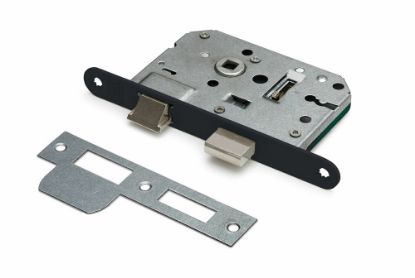 Afbeeldingen van DX Dag & nachtslot doornmaat 50MM ronde voorplaat zwart inclusief rechthoekige sluitplaat & 2 sleutels