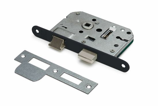 Afbeeldingen van DX Dag & nachtslot doornmaat 50MM ronde voorplaat zwart inclusief rechthoekige sluitplaat & 2 sleutels