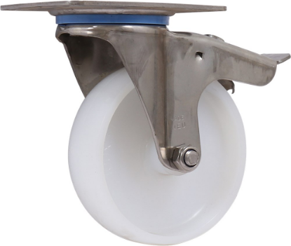 Afbeeldingen van KELFORT Zwenkwiel wit RVS met rollager + rem 100MM