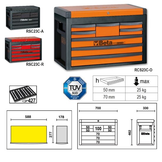 Afbeeldingen van BETA Gereedschapskist antracietgrijs RSC23C-A 8 laden
