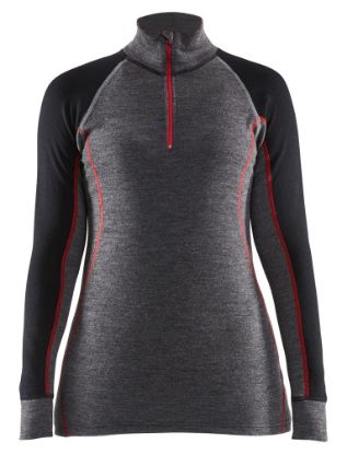 Afbeeldingen van BLÅKLÄDER Onderhemd dames zip-neck 100% merino XWARM 7299 medium grijs/zwart 2XL