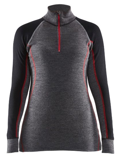 Afbeeldingen van BLÅKLÄDER Onderhemd dames zip-neck 100% merino XWARM 7299 medium grijs/zwart 3XL