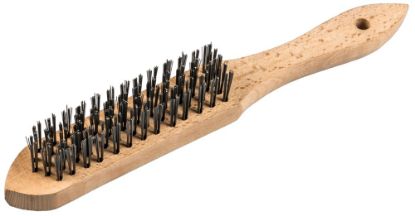 Afbeeldingen van Handborstel 2-rijen met houten handvat 0,35MM gebogen staal 125X25X290MM
