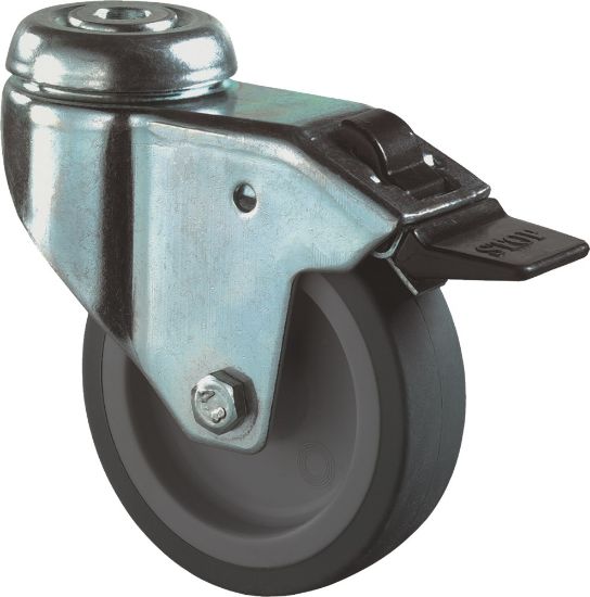 Afbeeldingen van KELFORT Zwenkwiel blauw/grijs EV rubber + rem 125MM