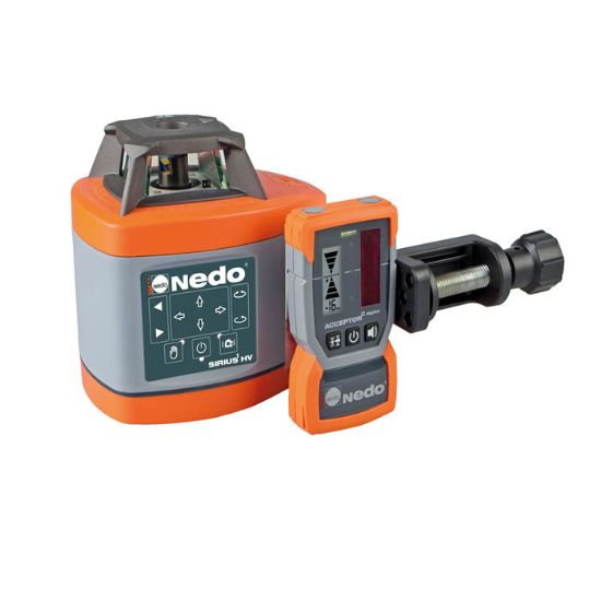 Afbeeldingen van NEDO Rotatielaser SIRIUS 1 HV set 3 inclusief laserontvanger ACCEPTOR 2 digital met Heavy-duty baakklem, afstandsbediening, doelplaat, wandhouder, verticaalhouder, accu´s, lader en koffer laser-klasse 2 471944-632