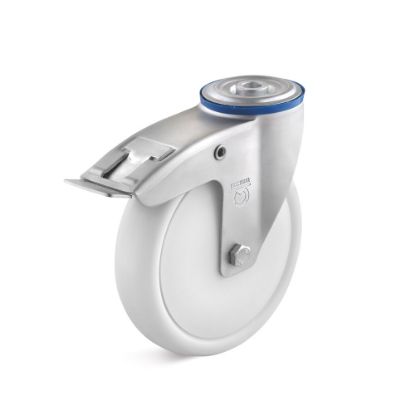 Afbeeldingen van TORWEGGE Zwenkwiel PP wit zonder plaat met rem 100X30MM h=125MM 180kg