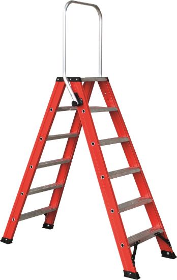 Afbeeldingen van KELFORT Dubbele trap MAGNUS met beugel aluminium/rood 1,5M