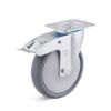 Afbeeldingen van TORWEGGE Zwenkwiel thermoplastic rubber grijs met plaat en rem 80X30MM h=100MM 80kg