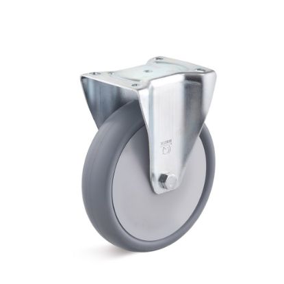 Afbeeldingen van TORWEGGE Bokwiel thermoplastic rubber grijs met plaat 100X30MM h=125MM 90kg