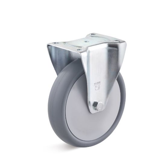 Afbeeldingen van TORWEGGE Bokwiel thermoplastic rubber grijs met plaat 100X30MM h=125MM 90kg