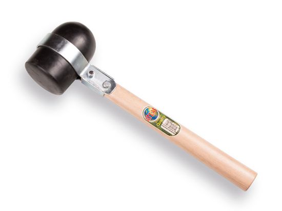 Afbeeldingen van ATLAS Rubberhamer Rotterdams model met beugel en gat steel steekt door de hamer