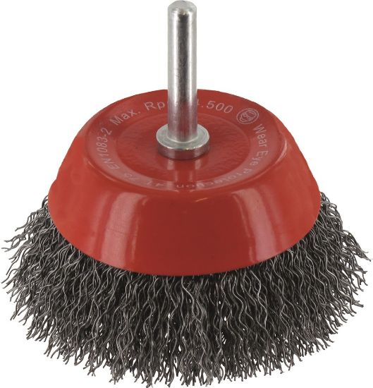 Afbeeldingen van ROTEC Komborstel op stift 6MM gegolfd staaldraad 75X0,3MM