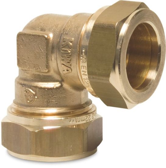 Afbeeldingen van Knie 90° messing 12MM knel KIWA/GASTEC