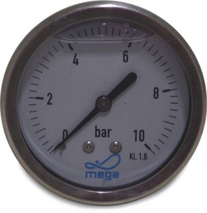 Afbeeldingen van PROFEC Manometer type droog zwart achteraansluiting ¼" 63MM buitendraad 0-100bar