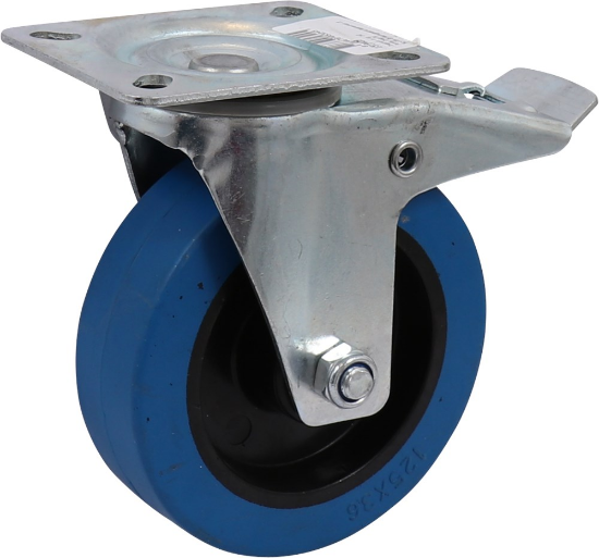 Afbeeldingen van KELFORT Zwenkwiel blauw EV met rollager 125MM + rem