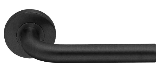 Afbeeldingen van OXLOC Deurkruk + rozet L-model Breda RVS zwart ST 37-42MM