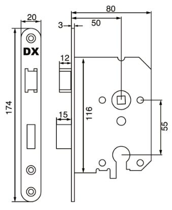 Afbeeldingen van DX Dag & nachtslot doornmaat 50MM euro cilinder ronde voorplaat