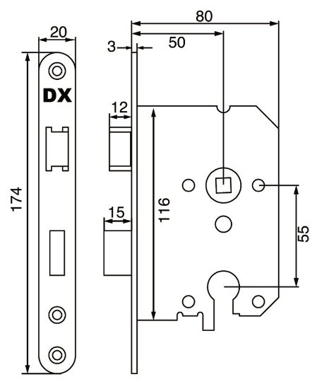 Afbeeldingen van DX Dag & nachtslot doornmaat 50MM euro cilinder ronde voorplaat