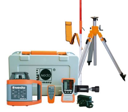Afbeeldingen van NEDO Rotatielaser SIRIUS 1 HV set 2 inclusief laserontvanger ACCEPTOR 2 digital, Heavy-Duty baaklem, in hoogte verstelbaar statief (bereik 0,78 m tot 2,03 m), flexilat, universele adapter en hoes laser-klasse 3R 471942