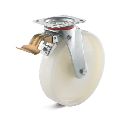 Afbeeldingen van TORWEGGE Zwenkwiel PP wit met plaat en rem 250X60MM h=290MM 350kg